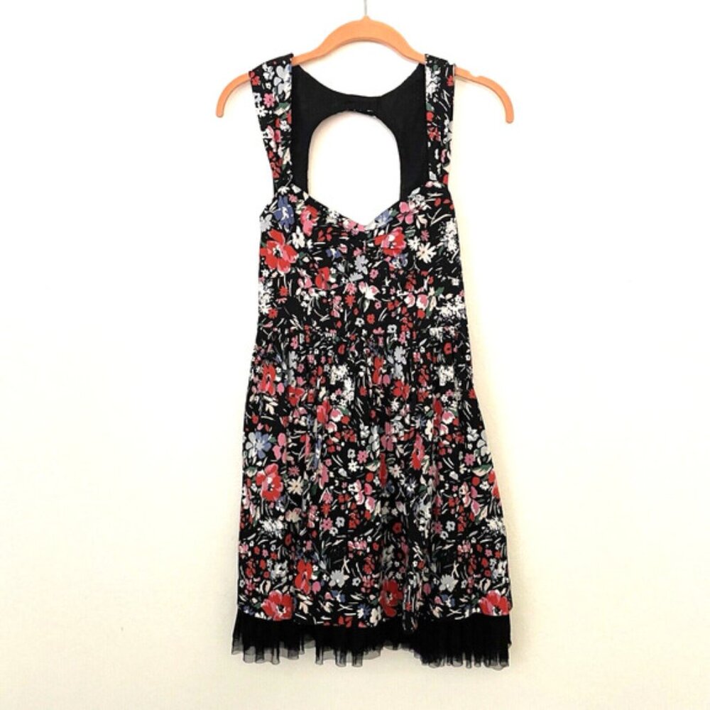Free People Black Comb Floral Short dress size 4